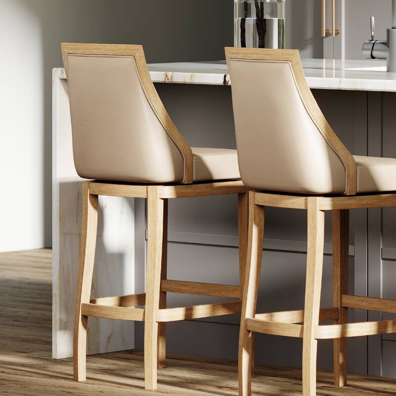 Maven Lane Vienna Swivel Kitchen Stool - Weathered Oak Vegan Leather - Bar Height