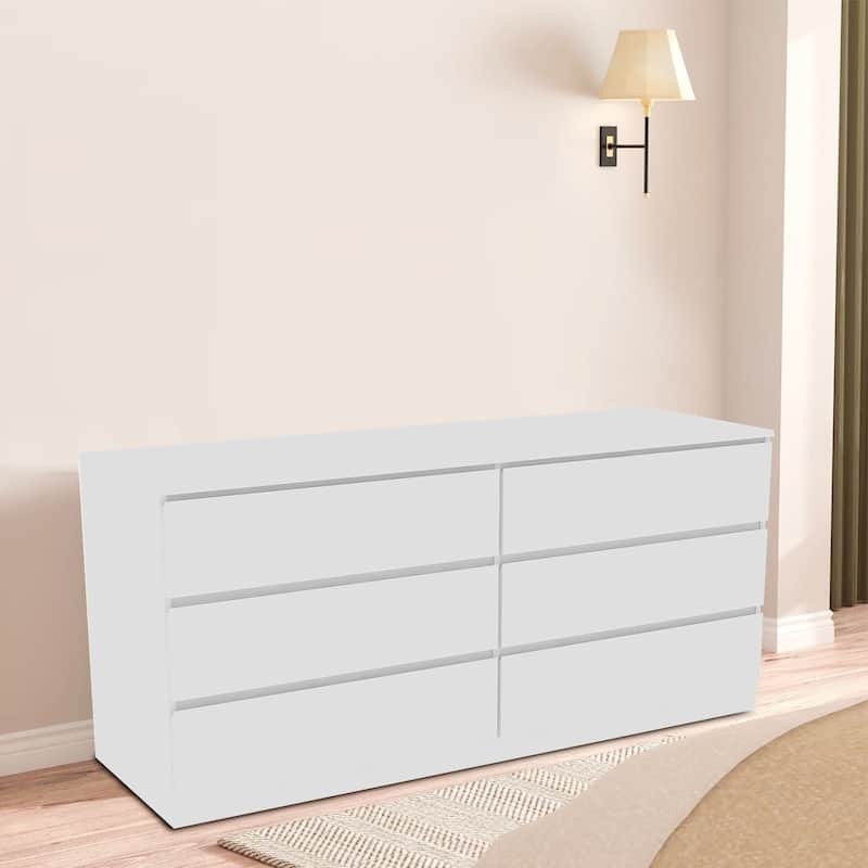 Minimalist Design Double Dresser with Six Drawers - White