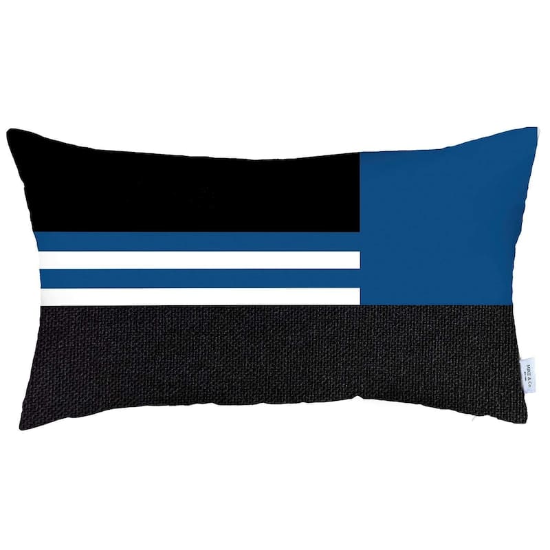 HomeRoots 12" X 20" Blue Striped Zippered Handmade Polyester Lumbar Pillow Cover