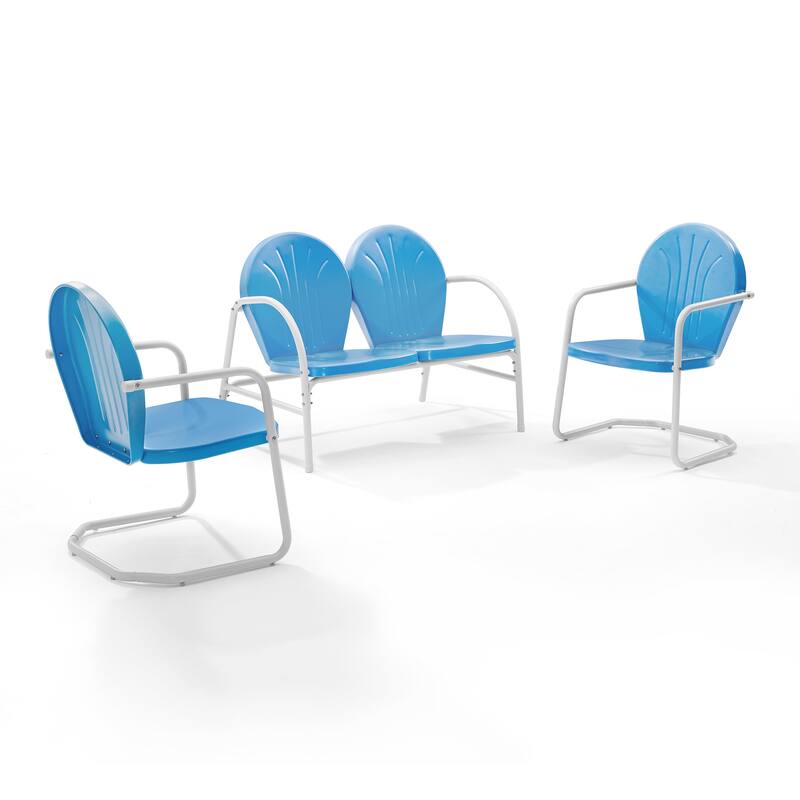 Griffith 3 Piece Metal Outdoor Conversation Seating Set - Loveseat & 2 Chairs in Sky Blue Finish