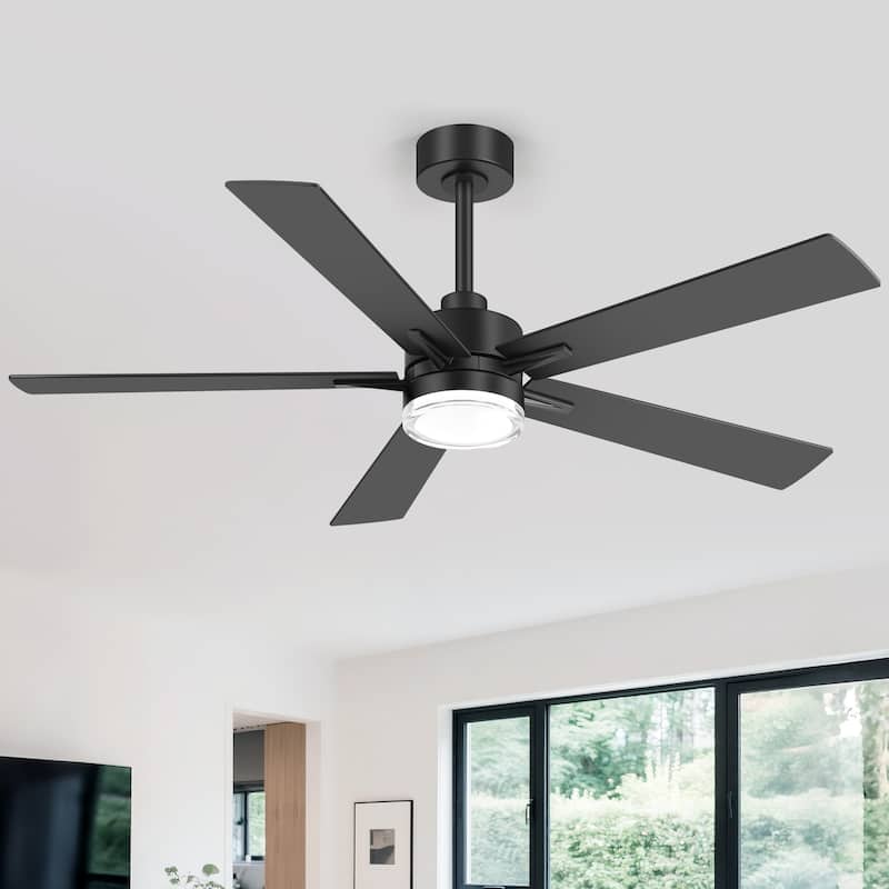 52" Modern Black Reversible 5-Blade Clear Acrylic Lens Ceiling Fan with Light and Remote - Remote