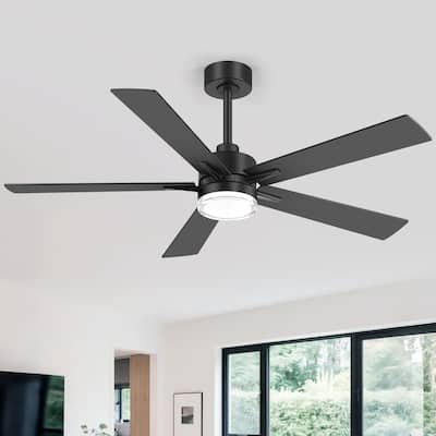 52" Modern Black Reversible 5-Blade Clear Acrylic Lens Ceiling Fan with Light and Remote