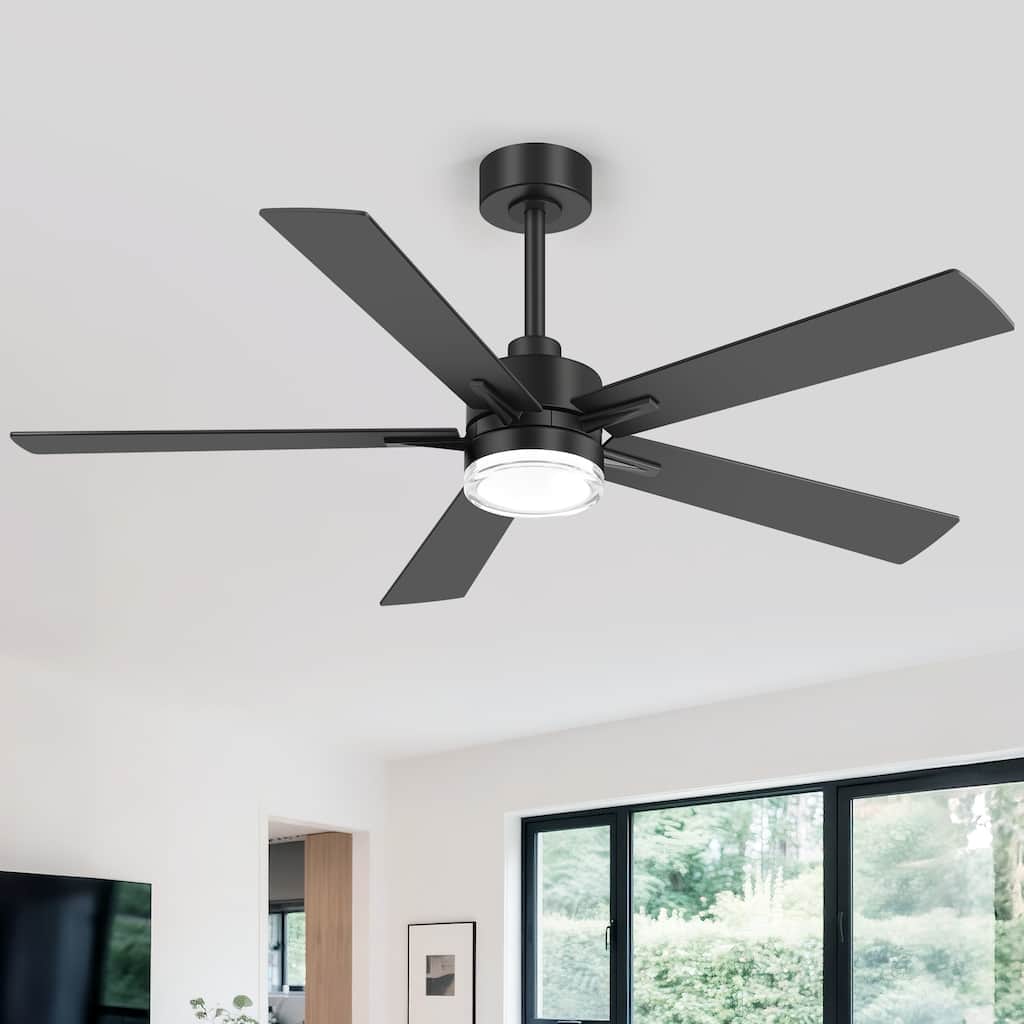 52" Modern Black Reversible 5-Blade Clear Acrylic Lens Ceiling Fan with Light and Remote