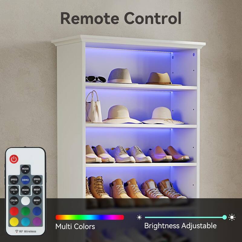 28" White 8-Tier Shoe Storage Cabinet with LED Light Strip