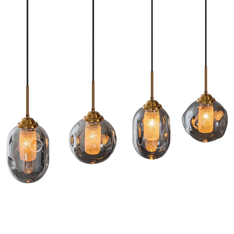 38.6" 4-Light Smoked Glass Linear LED Pendant Light for Kitchen Island