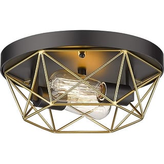 2-Light Industrial Ceiling Light Brass Metal Cage Flush Mount Lights