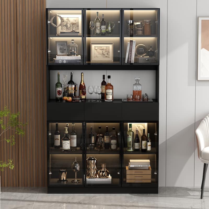 Sleek Modular Curio Wine Cabinet Storage Solution with Glass Doors - 47.2"