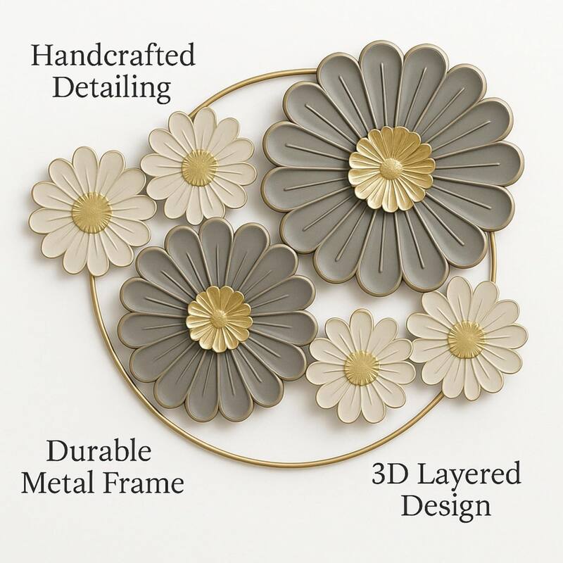 Gold Neutral Horizontal Floral Metal Wall Art 47x24 Oversized Decor