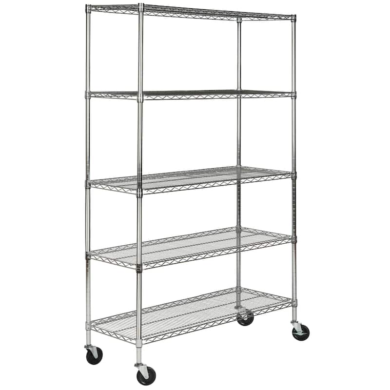 SAFAVIEH Storage Kandy 5 Tier Heavy Duty Commercial Chrome Wire Shelf - 47.6" x 18" x 75" - 48Wx18Dx75H
