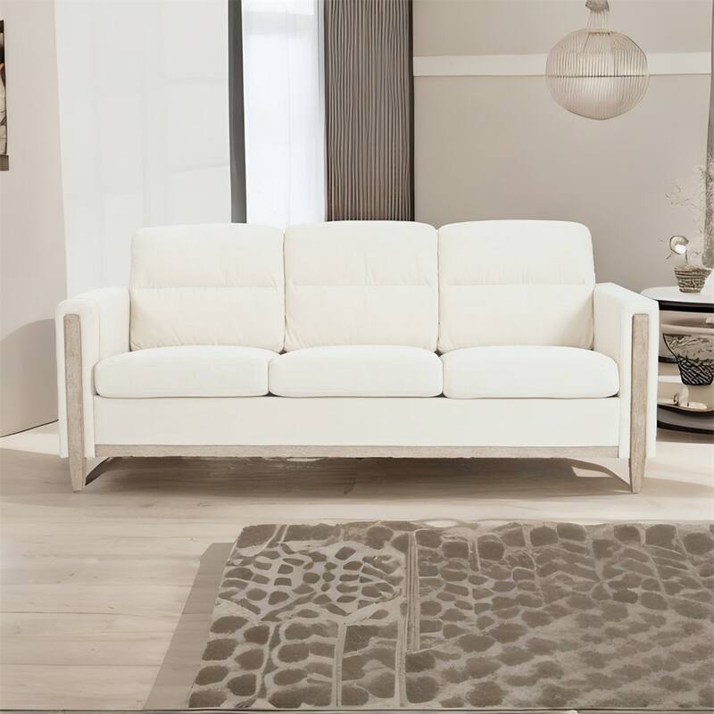 Comfortable Solid Wood Three-Seater Sofa with Soft Cushions