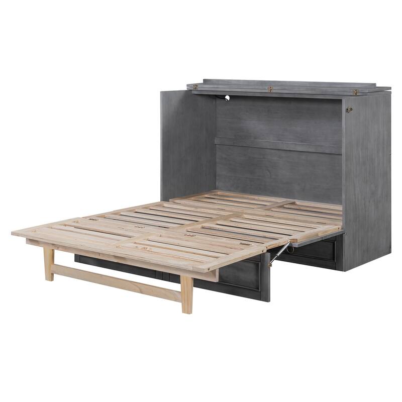 Full Size Wood Murphy Bed, Murphy Bed Chest with Drawers