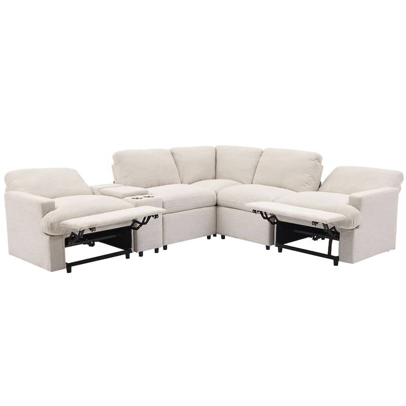 Roomfitters Power Recliner Corner Sofa with Storage Box, Cup Holders, USB Ports, and Power Socket, Perfect for Home Theater