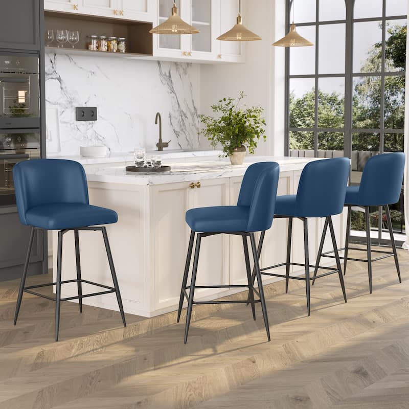 26.77" Counter Height Swivel Bar Stools with Backs and Metal Legs - Dark Blue - 4PC