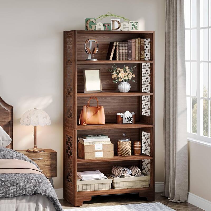 70.8" Bookcase, 6-Tier Vintage Tall Bookcase 5-Shelf Display Rack Storage Shelves
