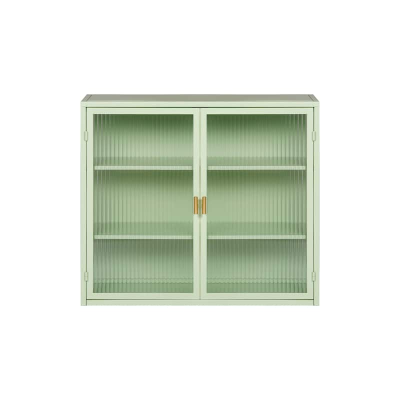 27.56"Glass Doors Modern Two-door Wall Cabinet with Featuring Three-tier Storage for Entryway Living Room Bathroom Dining Room