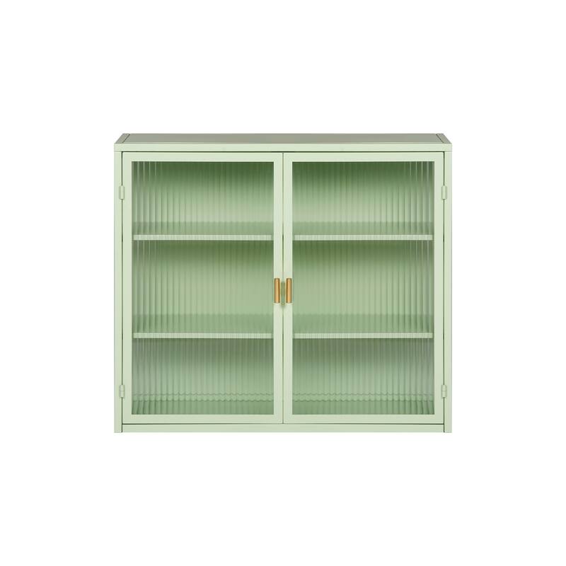 Modern Two-door Glass Wall Cabinet with Three-tier Storage for Various Spaces