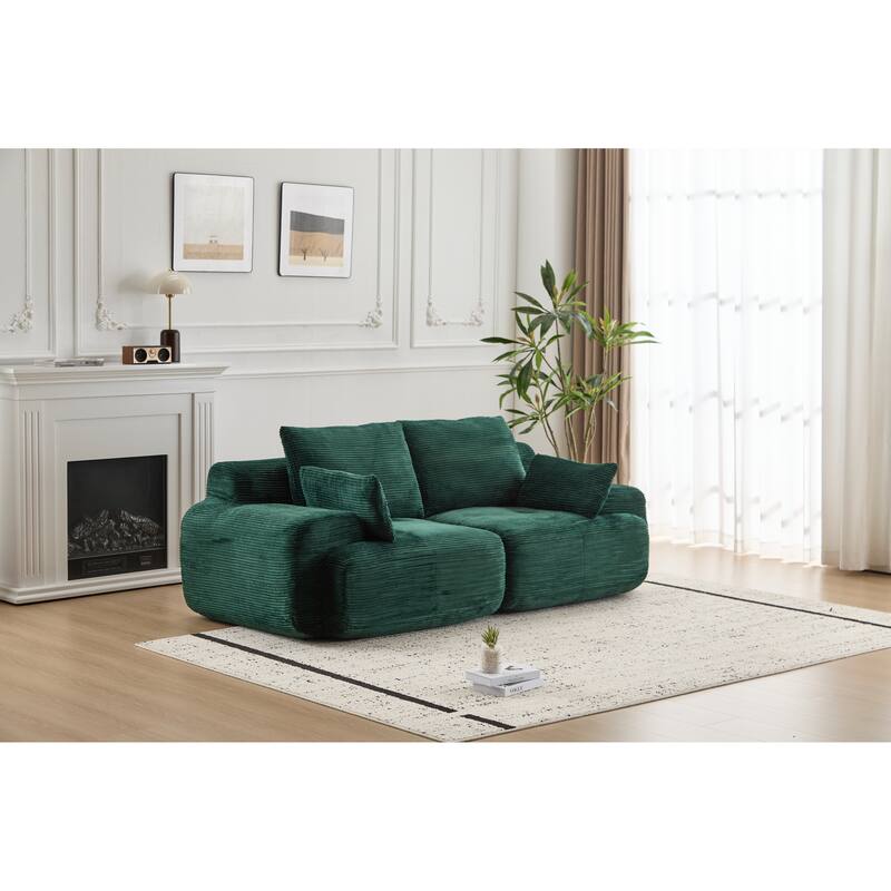 Modular Sectional 2-Seater Cloud Couch, Corduroy Upholstered Boneless Sofa, Compressed Sofa with Cushion & Throw Pillows