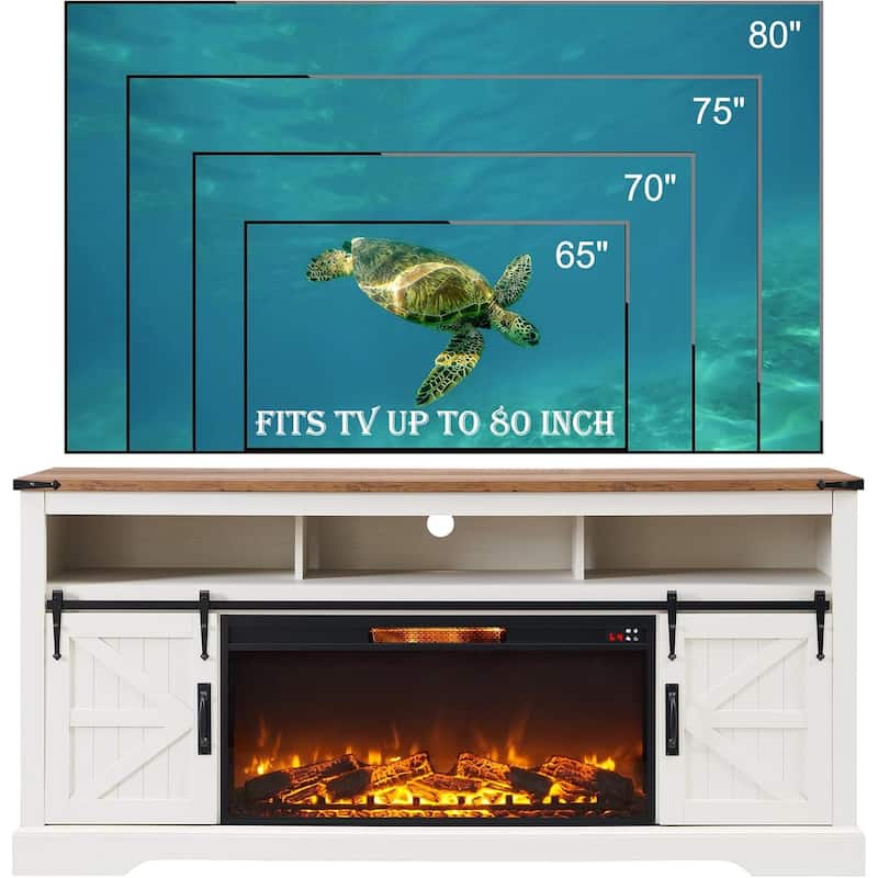 Farmhouse Fireplace TV Stand for 80" TV, Rustic Entertainment Center