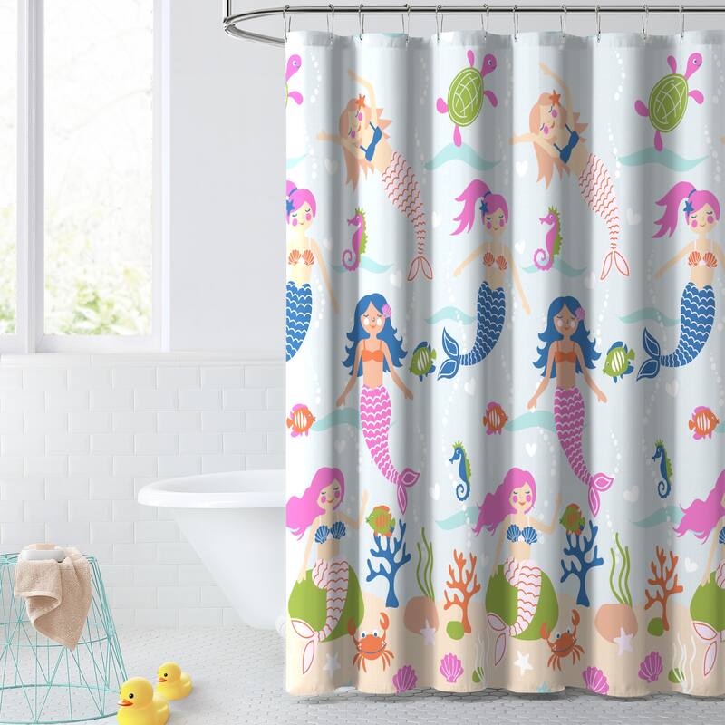 Dream Factory Kids' 72-inch Fabric Shower Curtain - Light Blue Mermaid Dreams