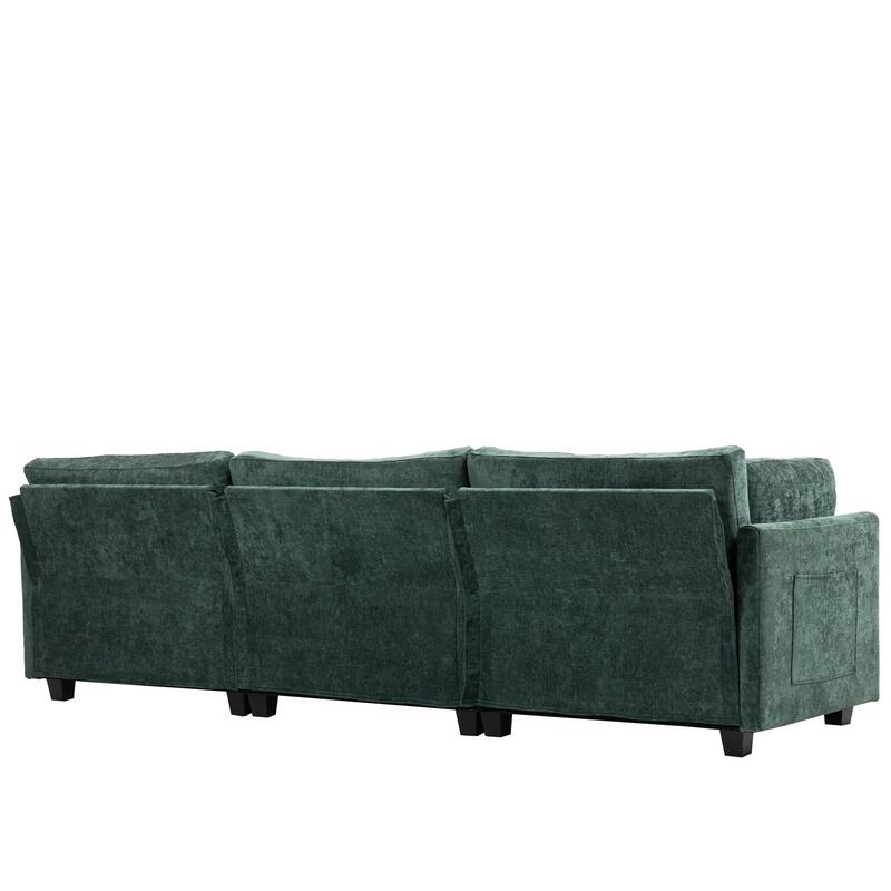 Chenille Modular Sofa, Upholstered Modern 3-Seater Couch with Ultra-Soft Cushions, Side Pocket
