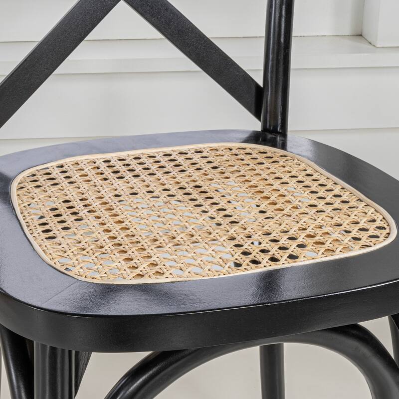 Colmar Classic Traditional X-Back Wood Rattan Dining Chair, Natural (Set of 2) by JONATHAN Y