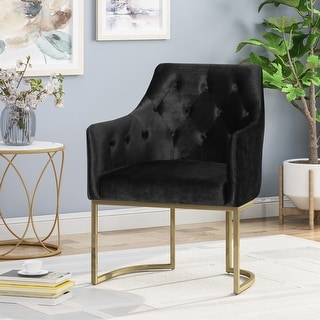 Roomfitters Velvet Upholstered Accent Chair, Modern Armchair with Tufted Backrest and Gold Metal Frame