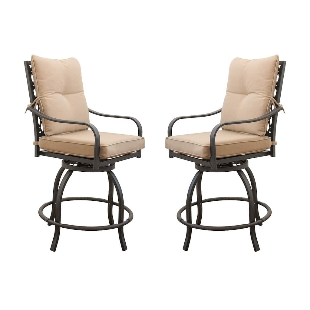 GDFStudio - Remy Outdoor Swivel Bar Stools Bistro Set with Cushions, 2 High Chairs