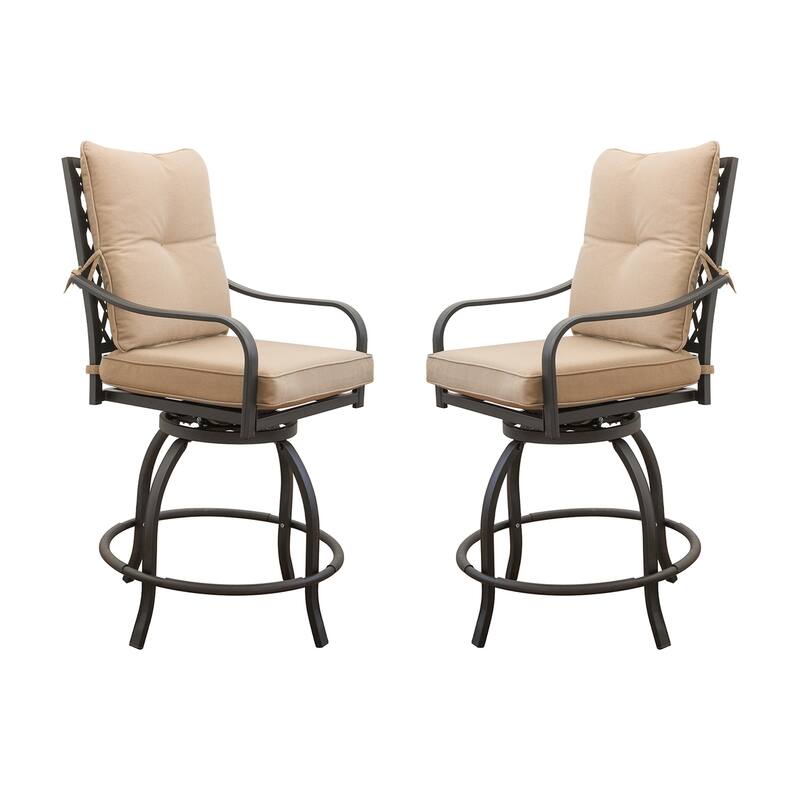GDFStudio - Remy Outdoor Swivel Bar Stools Bistro Set with Cushions, 2 High Chairs - khaki