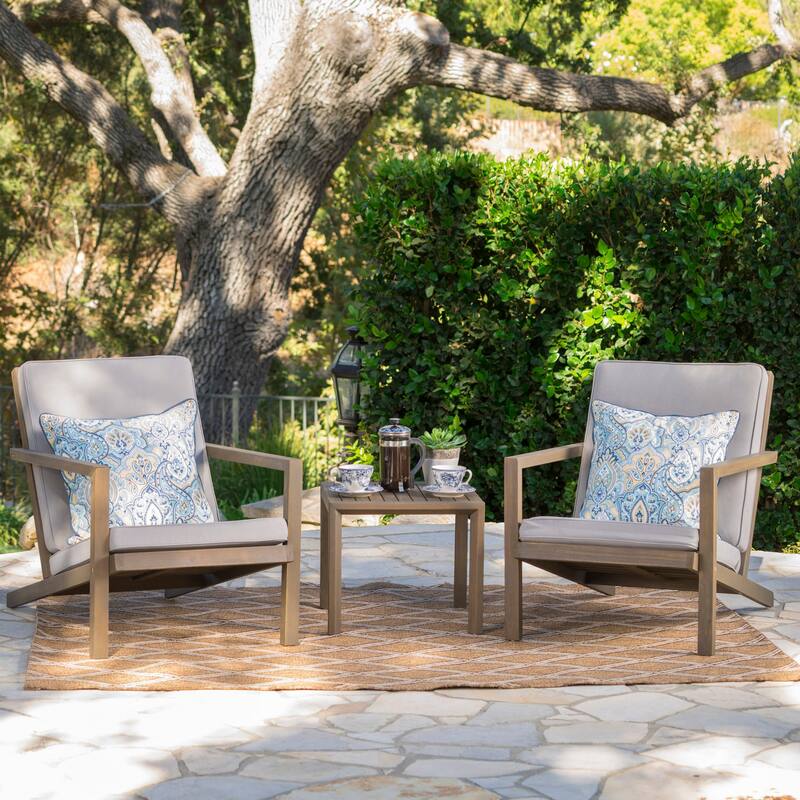 Roomfitters 3-Piece Outdoor Patio Chat Set with Cushioned Chairs and Side Table, Weather-Resistant Frame