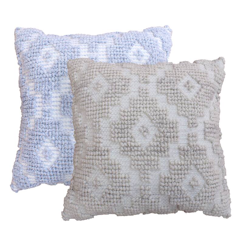 Vicente Hand Woven Polyethylene Terephthalate 20x20 Square Throw Pillow, Light Blue