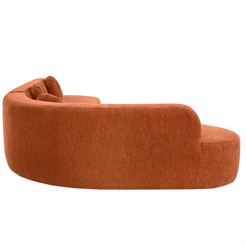 Curved Floor Sectional Chaise Sofa L-shape Corner Recliner Couches with 3 Round Pillows, Large Lounger Couches for Living Room