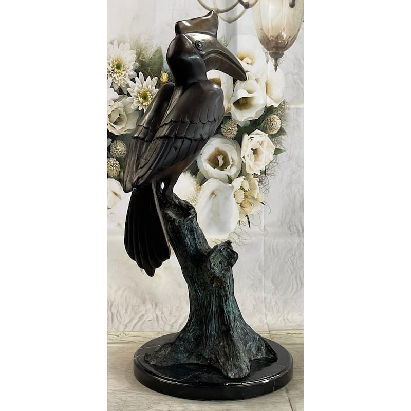 African Hornbill Coastal Bird 100 Percent Solid Bronze Sculpture Figurine Figure Statue
