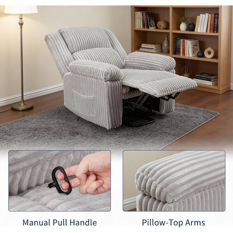 Corduroy Recliner Chair, Manual Recliner Sofa with Handle