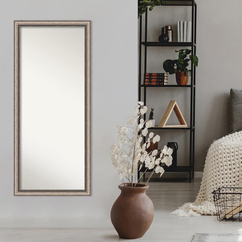 Non-Beveled Wood Full Length Floor Leaner Mirror - Lyla Ornate Silver Frame - Lyla Ornate Silver - Outer Size: 28 x 64 in