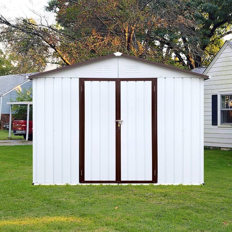 Apex Roof Metal Garden Shed with Hinged Door & Integrated Vents Outdoor Storage Shed Tool Shed with Security Lock