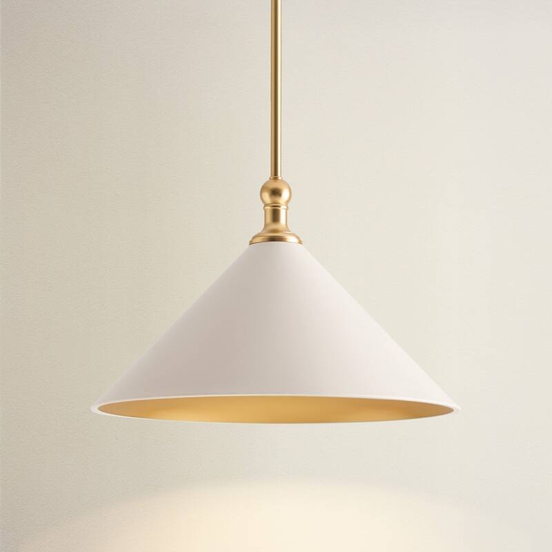 Giza Modern Pendant Light - Metal & Gold, White Cone Light Fixture For Mid-Century, Modern, Contemporary Room Decor - 17"