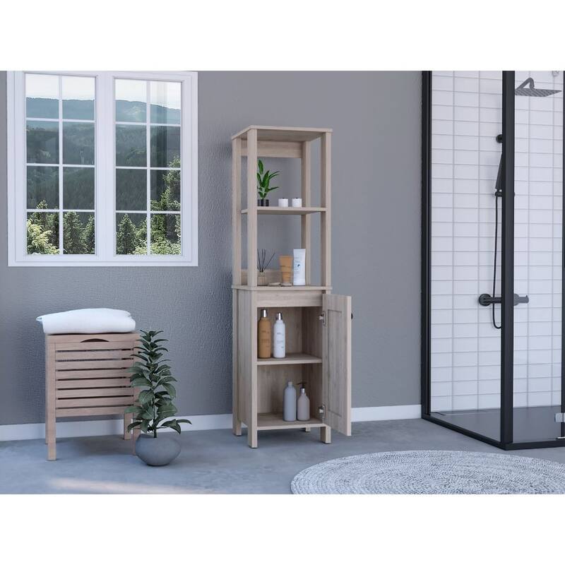 Linen Cabinet With Two Open Shelves And Single Door - Beige
