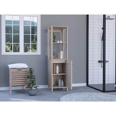 Linen Cabinet With Two Open Shelves And Single Door