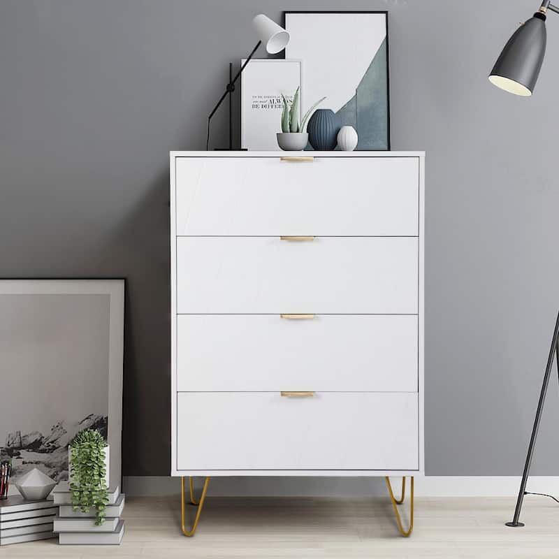 4 Drawers Chest Of Dresser Tall Storage Tower Cabinet with Metal Legs For Bedroom Living Room - White
