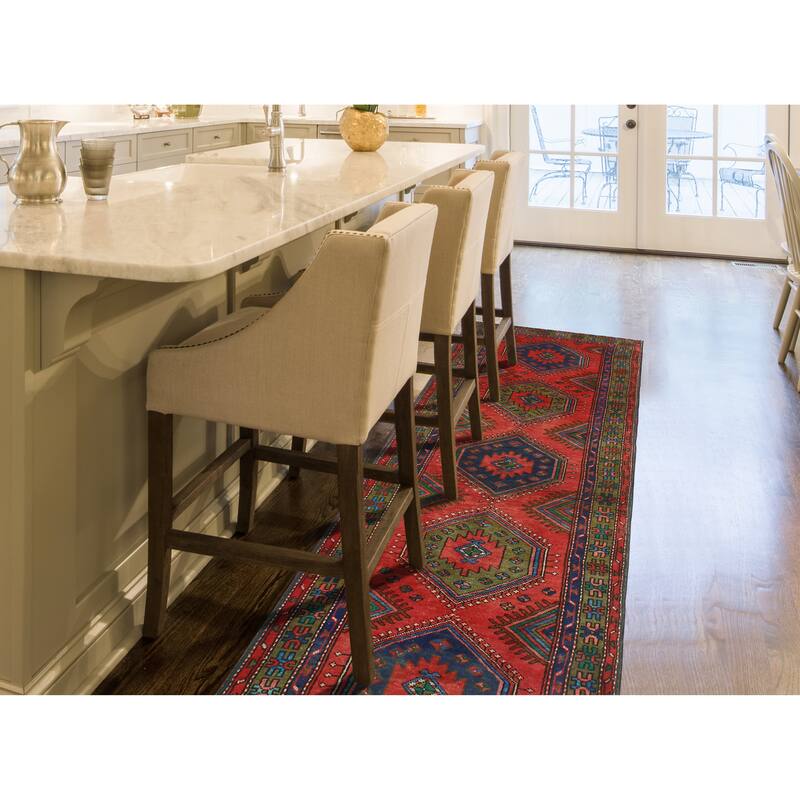 Fine Vintage Distressed Rosann Red/Green Runner - 3'2" x 9'10"