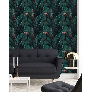 Dark Wallpaper with Palm Leaves Peel and Stick and Prepasted - Bed Bath ...