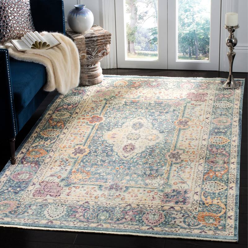 SAFAVIEH Illusion Alisa Vintage Boho Oriental Viscose Rug with - 4' x 6' - Teal/Cream