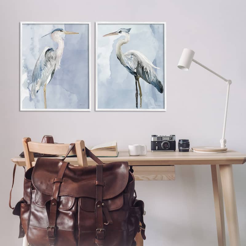 Stupell Heron Birds Standing Blue Sky Watercolor Painting Framed 2 Piece Wall Art - Grey