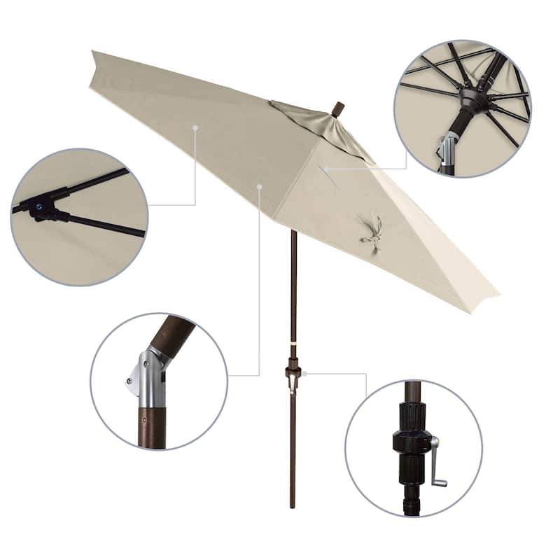 California Umbrella 9' Rd Patio Umbrella Bronze Aluminum Frame Fiberglass Ribs Crank Lift Collar Tilt Sunbrella