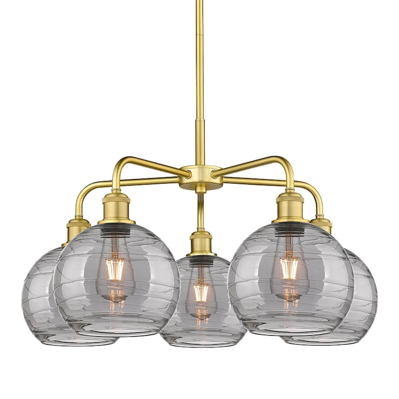 Innovations Lighting 516-5CR 15 26 Athens Deco Swirl Chandelier Athens - Satin Gold / Light Smoke Deco Swirl