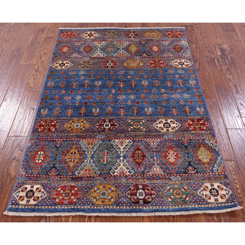 Golden Nile Blue Khorjin Hand Knotted Wool Rug - 3' 10" X 5' 10"