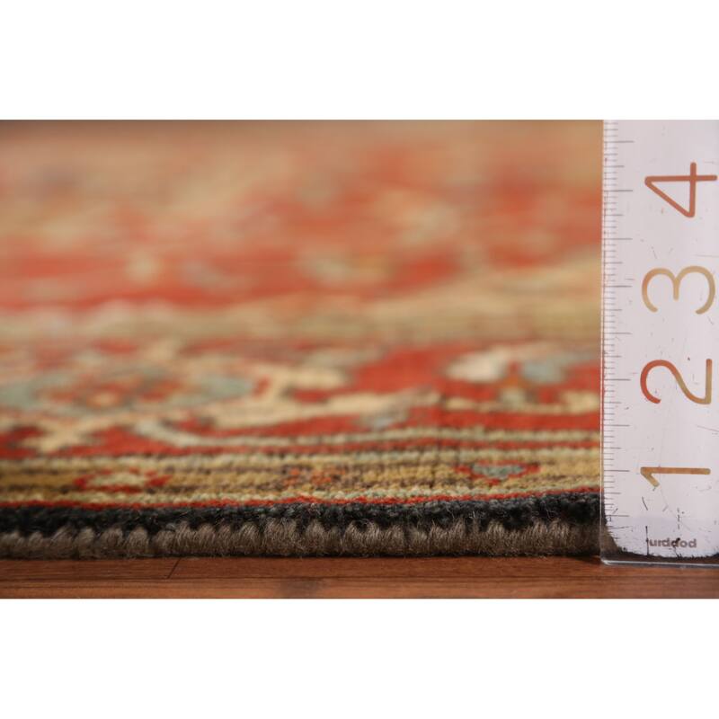 Medallion Heriz Serapi Indian Area Rug Hand-Knotted Floral Wool Carpet - 7'11" x 9'10"