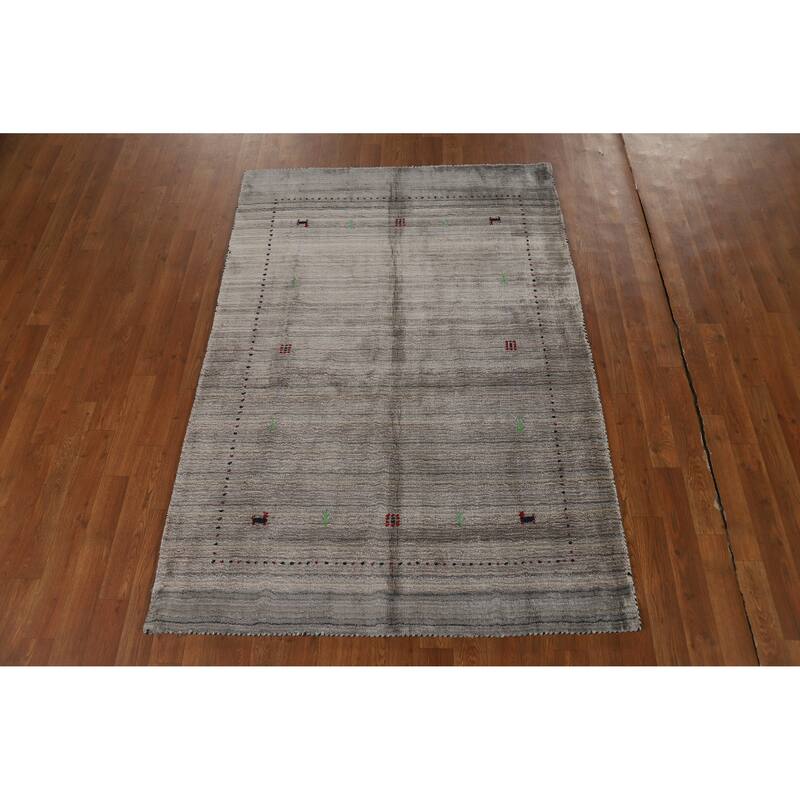 Hand Knotted Oriental 100% Wool Carpet Tribal Tribal Greys & Charcoal Gabbeh Area Rug - 5' 10'' X 4' 0''