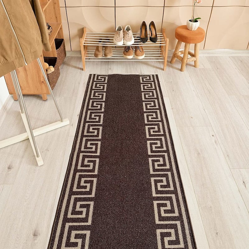 Custom Size Greek Design 31 Inch Wide Non-Slip Stair Runner Rug
