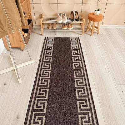 Custom Size Greek Design 31 Inch Wide Non-Slip Stair Runner Rug